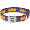 32" Neck Size Dog Collar with Purple Yellow Batman Artwork Seatbelt Buckle