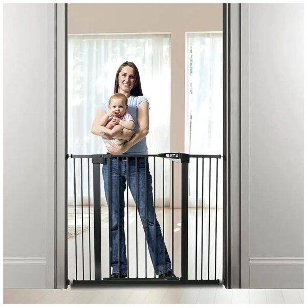 36-Inch Tall and Extra Wide Black Metal Baby Gate for Stairs and Doorways