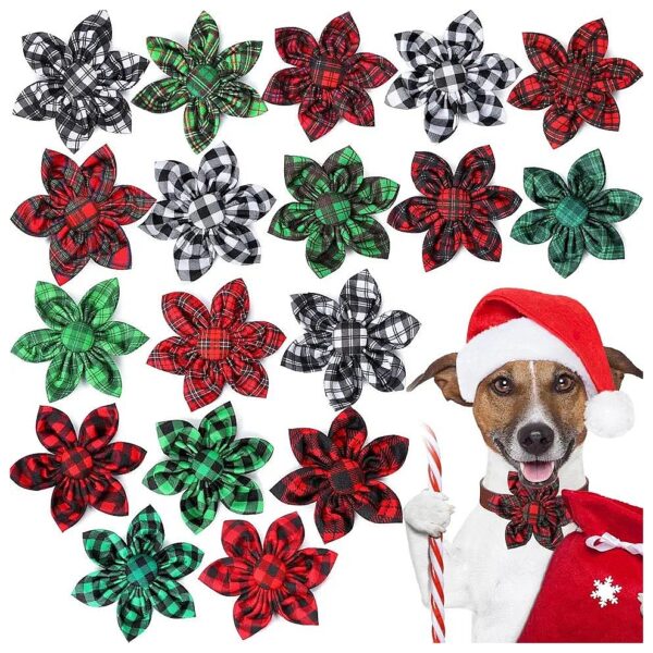 36 Pieces Plaid Dog Collar Flowers Kit for Pet Accessories and Christmas Decoration