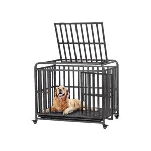 38 Inch Dog Crate with Steel Construction and Easy Assembly for Small Medium Breeds