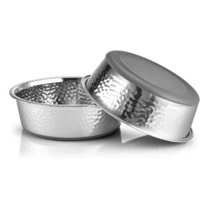 4 Cup Stainless Steel Dog Bowls with Gray Bottom for Easy Cleaning