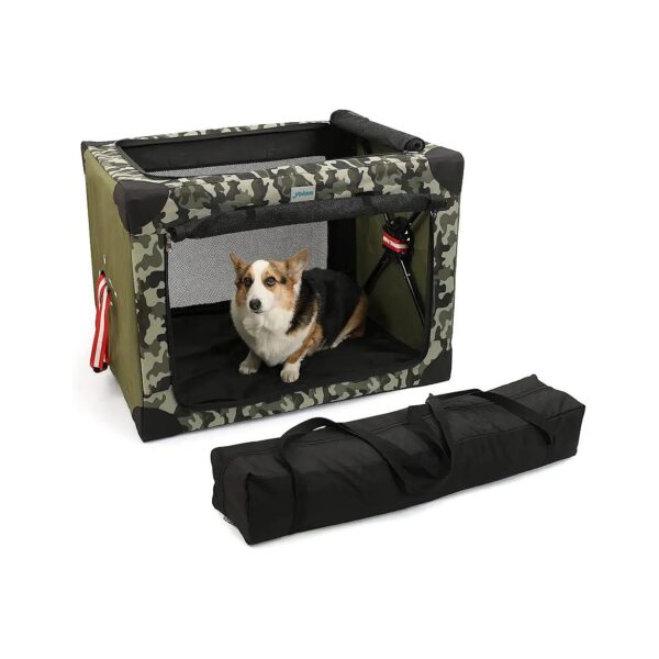 4-Door Green Dog Crate with Strong Steel Frame, Washable Fabric, and Anti-Collision Pads