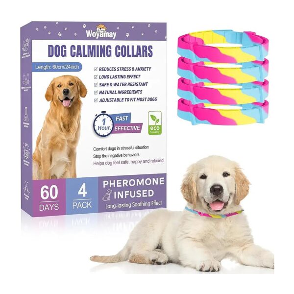 4 Pack Adjustable Calming Collars for Dogs Fast Relief from Anxiety and Stress