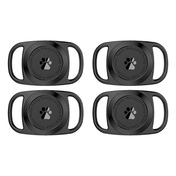 4 Pack Airtag Dog Collar Holder Waterproof Case Black Soft Silicone for Pet Protection