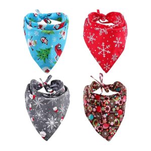 4-Pack Christmas Dog Bandanas with Cute Print and Reversible Design for Large Pets