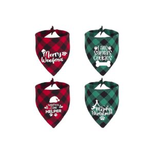 4 Pack Classic Plaid Triangle Merry Christmas Printing Scarf Kerchief Gifts Set