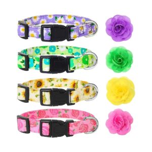 4 Pack Soft Dog Collars with Removable Flowers for Small Female Dogs and Puppies