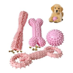 4-Pack Teething Toy Set for 2-8 Months Old Puppies with Bumpy Texture for Teeth Cleaning