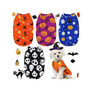 4 Pattern Dog Puppy Clothes for Halloween Parties with Bats and Skeletons