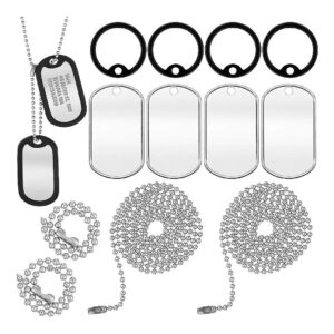 4-Piece Black Silicone Dog Tag Silencer Set with Durable Chains and Engraved ID Tags