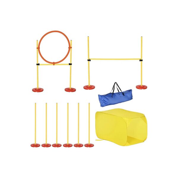 4-Piece Dog Agility Training Equipment with Tunnel, Hurdle Bar, Hoop, and Weave Poles