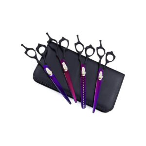 4-Piece Dog Grooming Scissors Set with Curved, Straight, and Chunker