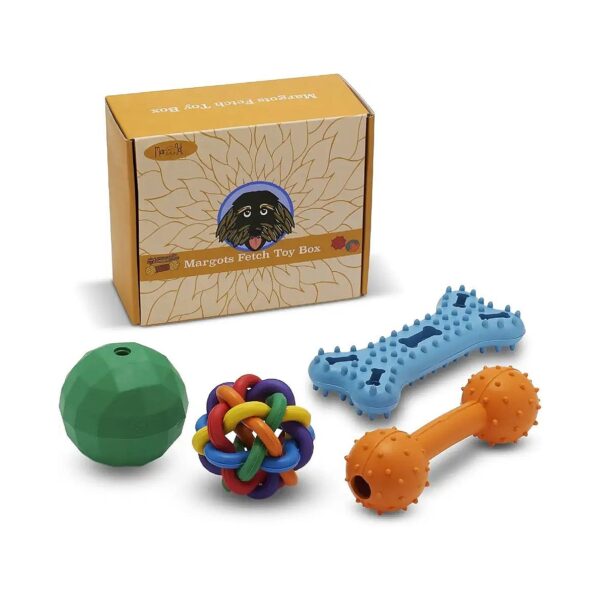 4 Piece Dog Toys Bundle for Teeth Cleaning, Gum Massage, and Fun - Non-Toxic and Colorful