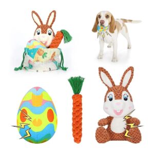 4-Piece Easter Dog Toy Kit Featuring Plush Cotton Rope Toys for Chewing and Squeaking Fun