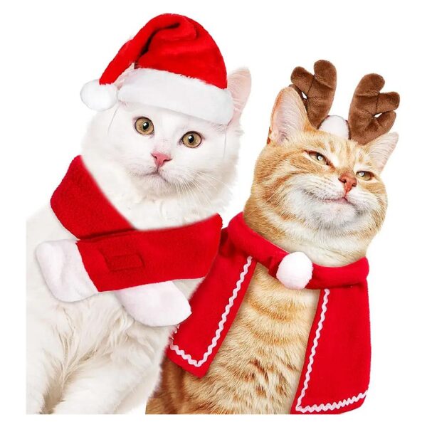 4-Piece Pet Christmas Outfit Set with Red Scarf and Cloak for Winter Holiday Parties