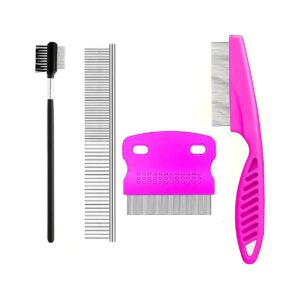 4 Piece Pet Grooming Kit for Small Dogs Cats and Puppies with Tear Stain Remover Comb