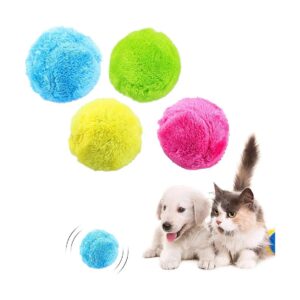 4-Piece Set of Active Rolling Ball for Dogs with Soft Plush Covers for Interactive Play