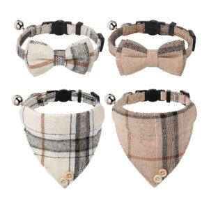 4 Pieces Cat Collar Set with Bow Tie Scarf and Bell for Cats and Small Dogs