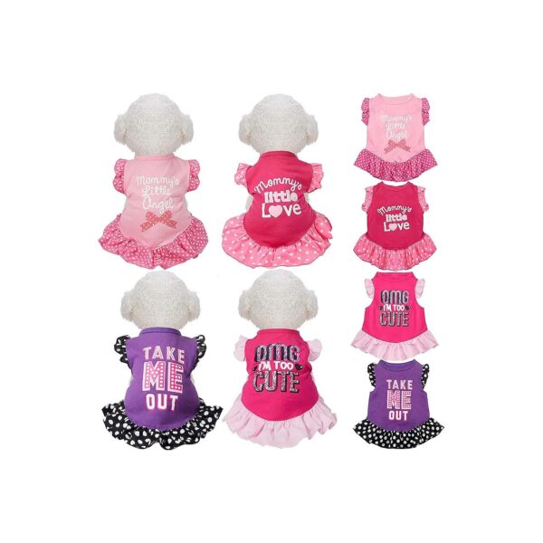 4 Pieces Cute Sundress Printed Princess Puppy Summer Apparel Clothes Set