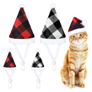 4 Pieces Small Pet Christmas Hats Plaid Pattern Soft and Comfortable Pet Accessories