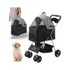 4 Wheeled Dog Stroller for Cats and Small Dogs with Cup Holder and Rear Storage Basket