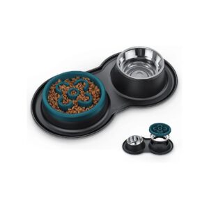 4-in-1 Dog Food Water Bowl Combo with Silicone Mat for Easy Cleaning and No Spills