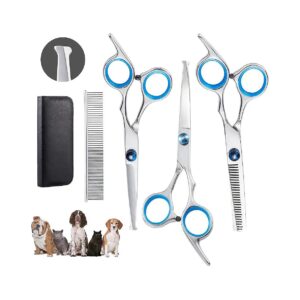 4 in 1 Dog Grooming Kit with Sharp and Durable Thinning, Straight, Curved Shears