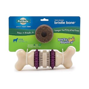 4-in-1 Dog Toy Including Nylon Bristles, Rubber Nubs, and Treat Rings