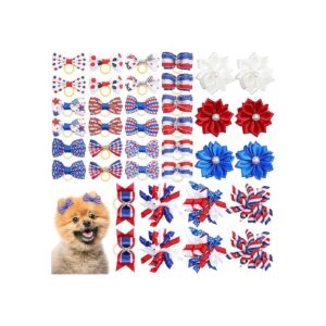 40 Piece Dog Hair Bows Collection Patriotic Independence Day Accessory Set