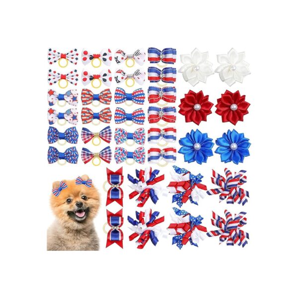 40 Piece Dog Hair Bows Collection Patriotic Independence Day Accessory Set