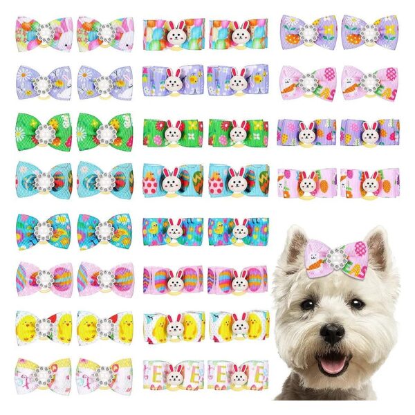 40 Pieces Dog Hair Bows with Resin Bunny and Egg Designs for Holiday Decoration