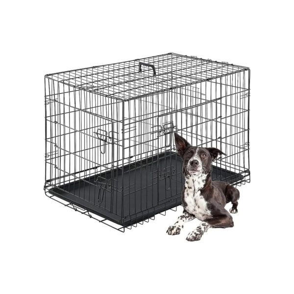 42-Inch Dog Crate with High-Tensile-Gauge Wire and Leak-Proof Tray for Large Dogs