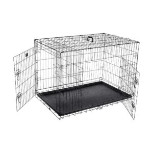 42 Inch Wire Frame Pet Crate for Small to Medium-Sized Dogs with Double Doors