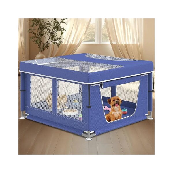 42 x 42 Inch Puppy Playpen with Gate and Roof for Small to Medium Dogs and Puppies