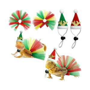 4Pcs Christmas Bearded Dragon Costume Set with Adjustable Santa Hat and Tutu Skirts