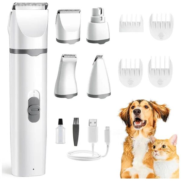 4in1 Dog Grooming Kit with Nail Grinder and USB Rechargeable Cordless Clippers