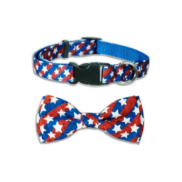 4th of July Celebration Dog Collar with Adjustable Size and Crisp Vintage Stars Pattern