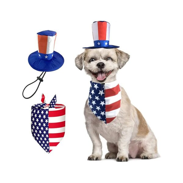 4th of July Dog Bandana Triangle Bib Scarf American Flag Pattern Independence Day Outfit