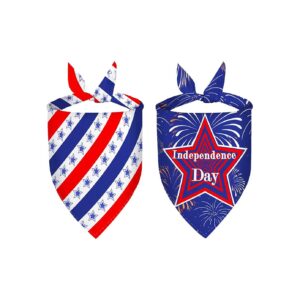 4th of July Dog Bandanas 2 Pack Blue Red White Dog Scarves for Boy Girl Large Pets