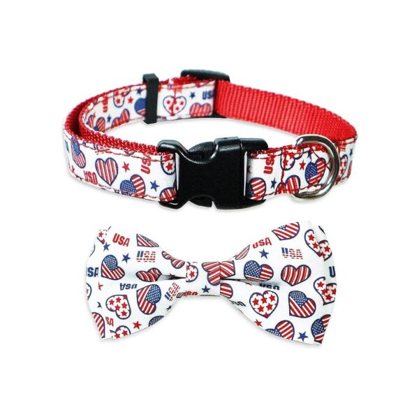 4th of July Dog Collar with Adjustable Bow Tie for Small Medium Large Pets Puppies