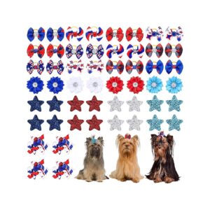 4th of July Memorial Day and Independence Day Dog Grooming Bows with Rubber Bands