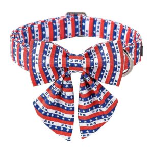 4th of July Patriotic Dog Collar in USA Flag Design with Cotton Material and Metal Buckle