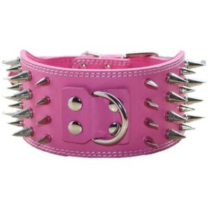 5 Adjustable Holes Hot Pink Faux Leather Dog Collar for Training