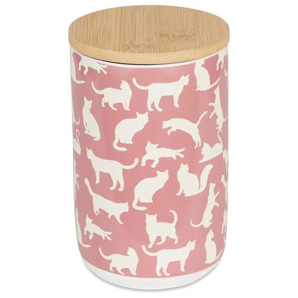 5 Cup Ceramic Treat Jar for Dogs and Cats with Rose Design and Bamboo Lid