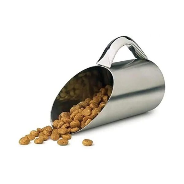 5 Cup Dog Kibble Scooper Made of Durable Stainless Steel and Silver