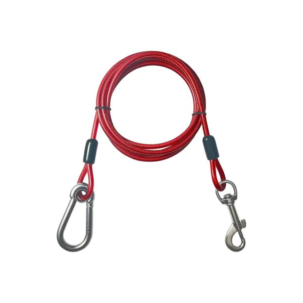 5 Foot Red Dog Training Cable with Heavy Duty Carabiner and Clip for Small Large Dogs