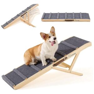 5-Height Adjustable Wooden Dog Ramp for SUV, Bed, or Couch with Storage