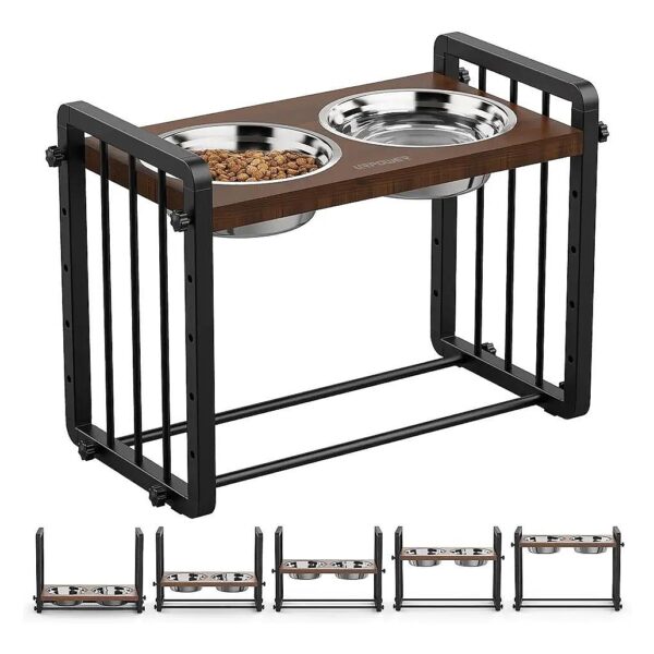 5 Heights, Wood & Metal Construction, Stainless Steel Bowls, Comfortable for Large Breeds