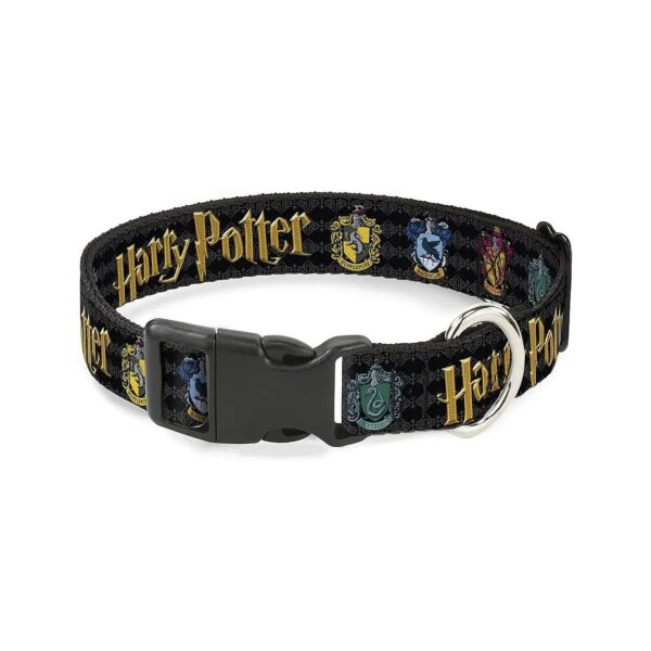 5 Inch Wide Black Harry Potter Dog Collar with Adjustable Polymer Buckle