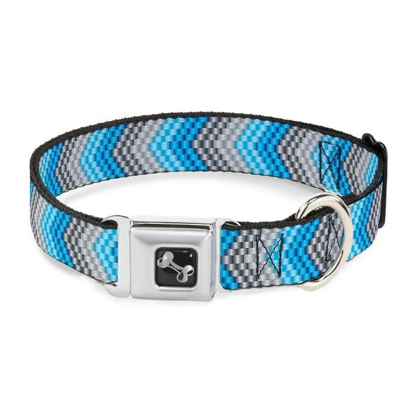 5 Inch Wide Buckle Down Seatbelt Dog Collar in Gray and Blue Chevron Print